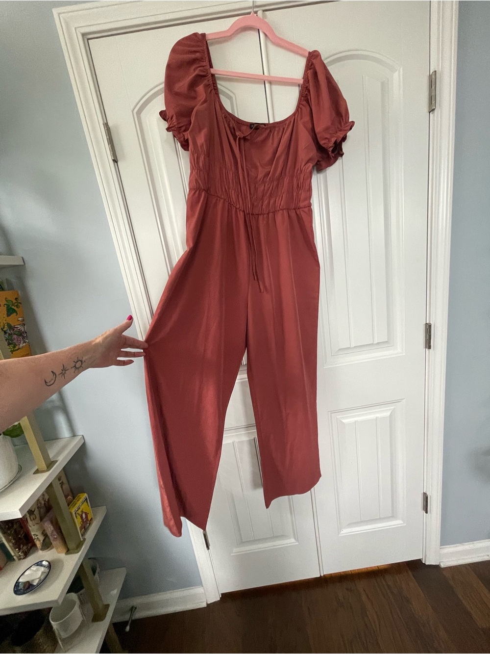 Hesperus Women's Rust Red Puff-Sleeve Jumpsuit 12-14